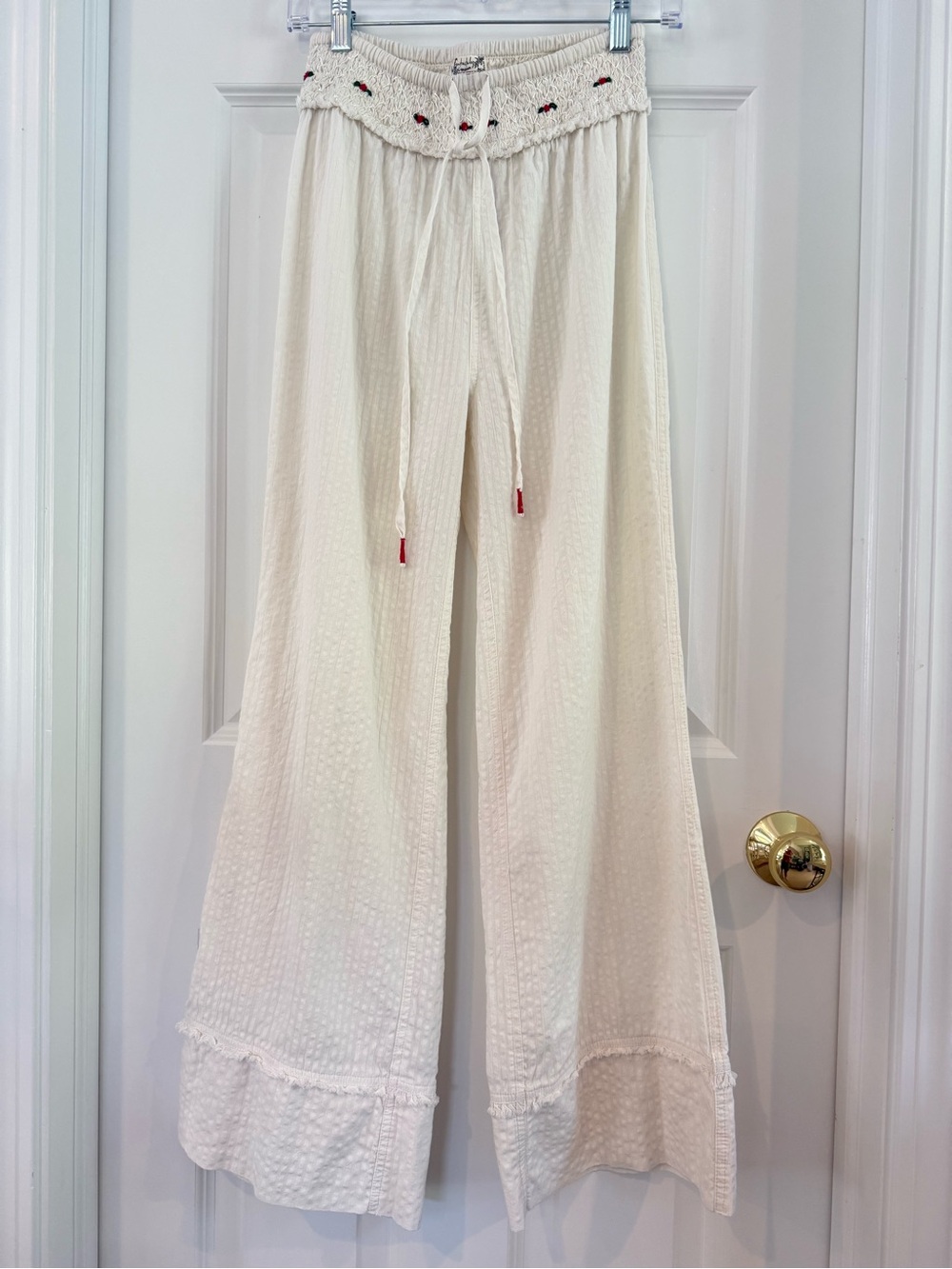 Free People Intimately Off White Wide-Leg Drawstring Pants Size XS
